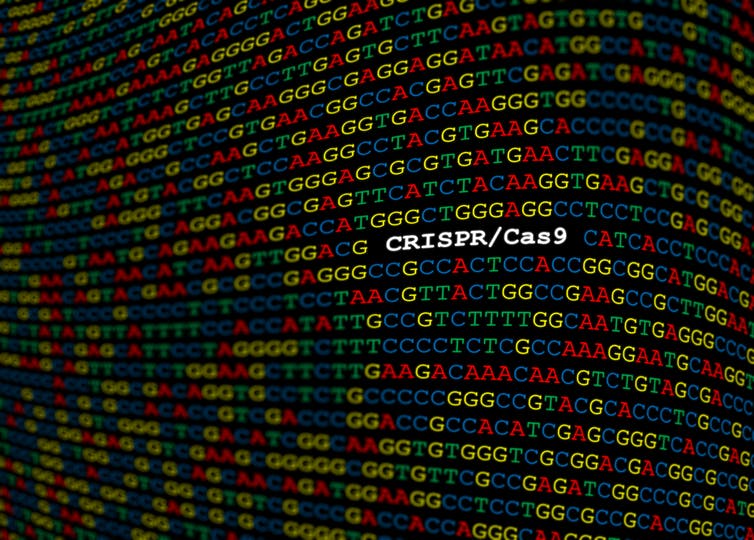 Afbeelding van genetische code met de letters CRISPR in het midden