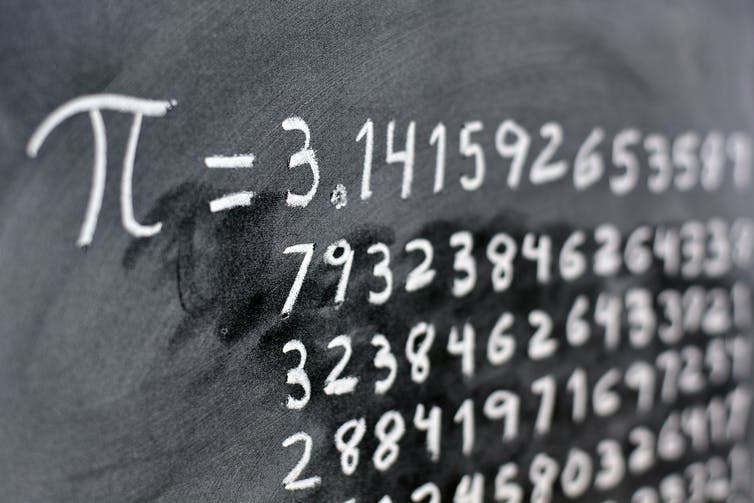 Pi uitgeschreven op een schoolbord.