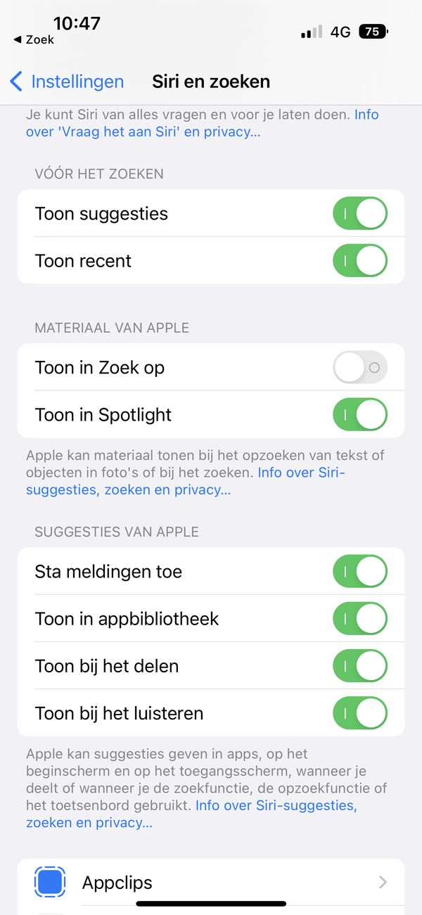 iPhone, iOS 16, zoekknop