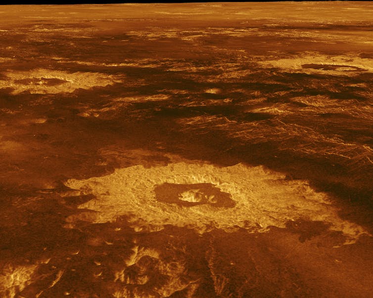 Beeld van kraters op Venus gezien door Nasa's Magellan sonde.