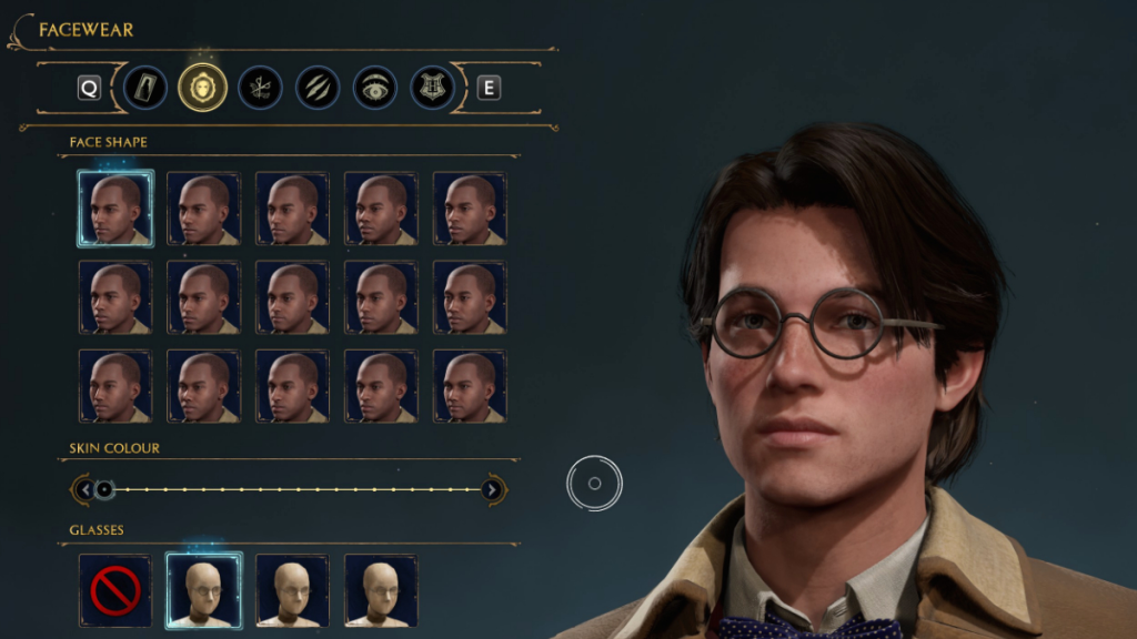 Facewear-opties voor het maken van een Harry Potter-personage in Hogwarts Legacy
