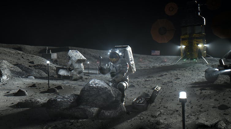 Artist's impression van een astronaut op de maan.