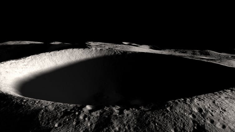 Een permanent beschaduwde maankrater