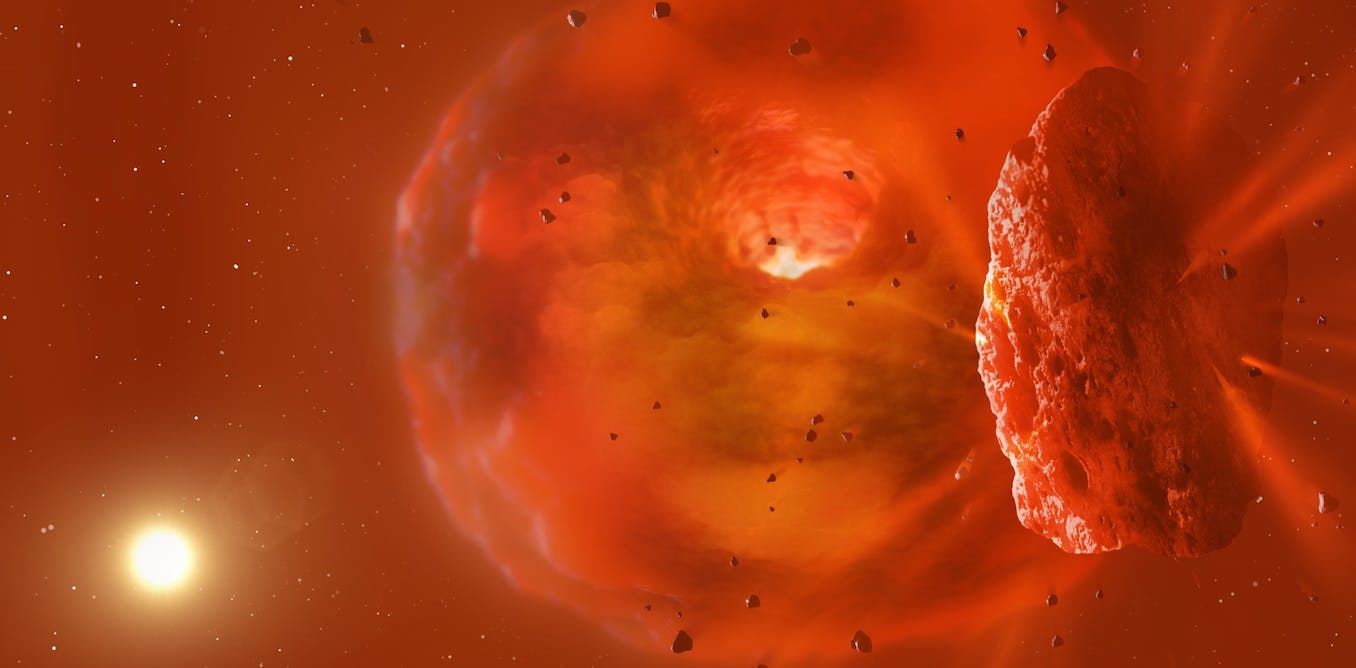 Het nagloeien van een explosieve botsing tussen reuzenplaneten is mogelijk