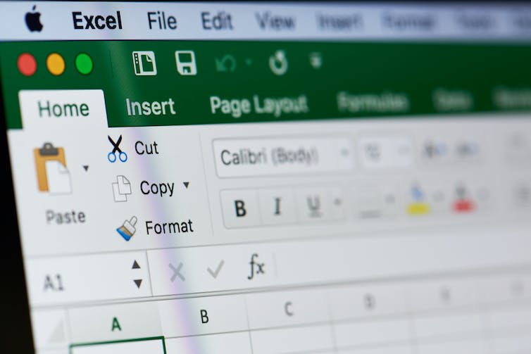 Een close-up van een Microsoft Excel-spreadsheet.