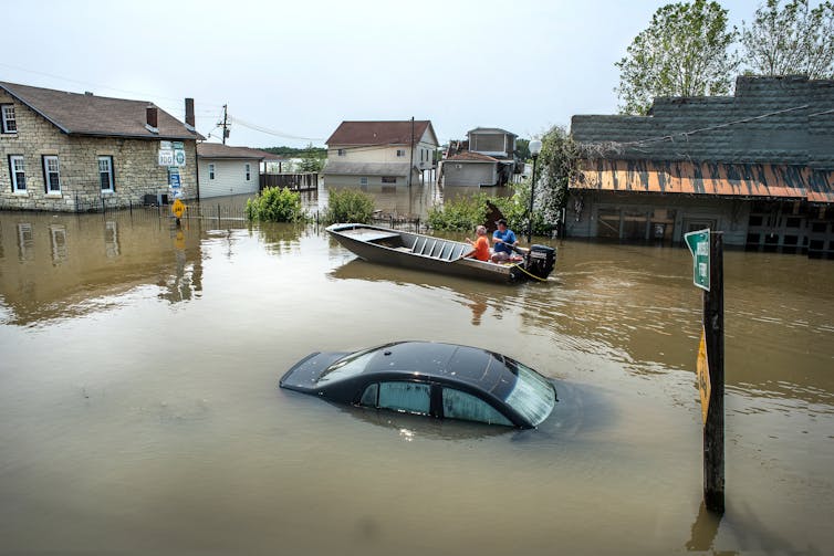 Overstromingen in Illinois, VS, in 2019.